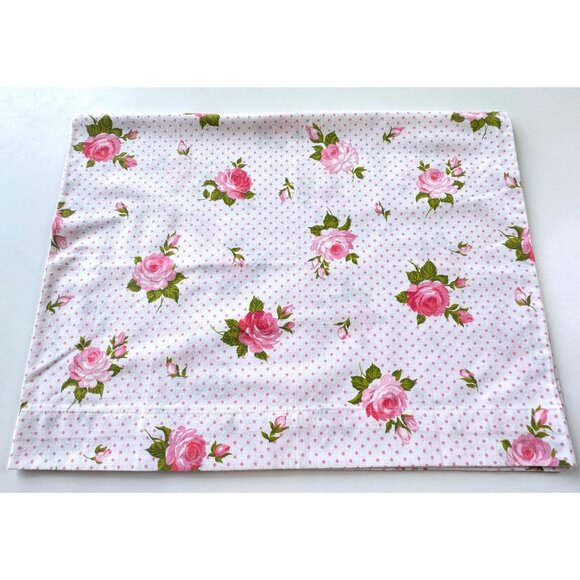 Vintage 70s pillowcase, pink floral, polka dots, cottage core, single casing - Picture 5 of 10